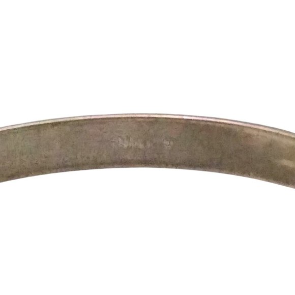 Brushed Silver Monet Bangle with Etched Diagonal Stripes, Chic Vintage Bracelet - Picture 3 of 5